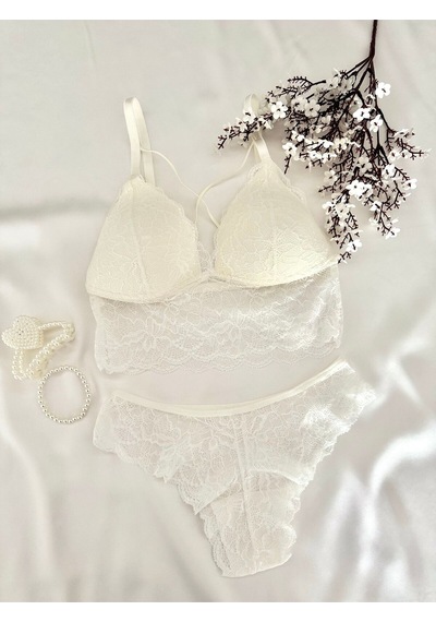 Mh Moony Homewears Premium Beyaz Bralet Takımı Beyaz