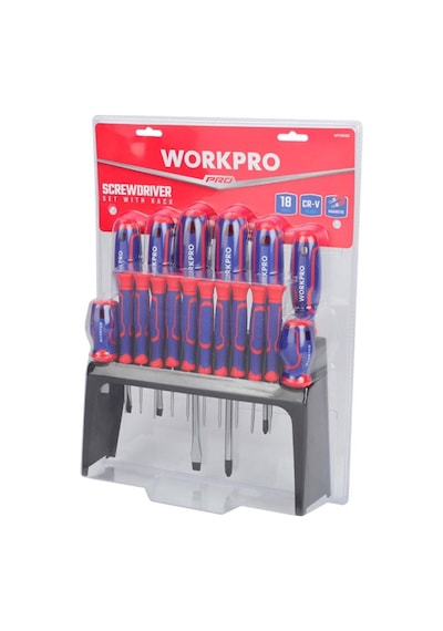 Workpro Wp200506 18 Parça Duvar Askı Aparatlı Profesyonel Cr-v Manyetik Tornavida Seti Fr Wp200506