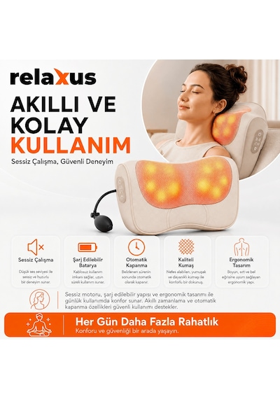 Rlx40 Taşınabilir Şişirilebilir Ovmalı Isıtmalı Masaj Yastığı Krem