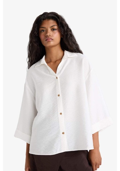 Defacto Overshirt Fit Kaçık Yaka Uzun Kollu Gömlek F4767ax25auer105 Ekru Defacto Overshirt Fit Kaçık Yaka Uzun Kollu Gömlek F4767ax25auer105 Ekru