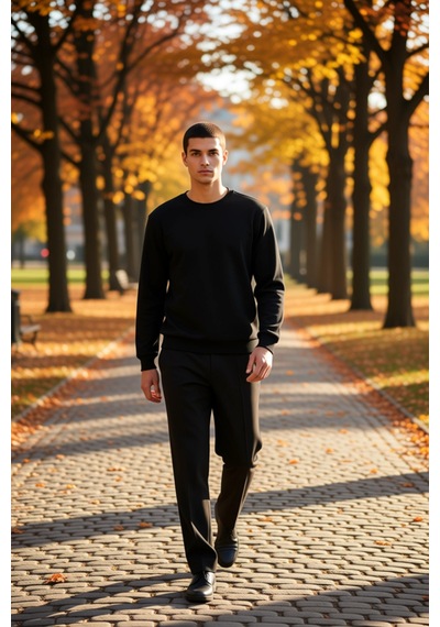 Benerly Erkek Bisiklet Yaka Standart Kol Regular Kalıp Sweatshirt Fonksiy siyah