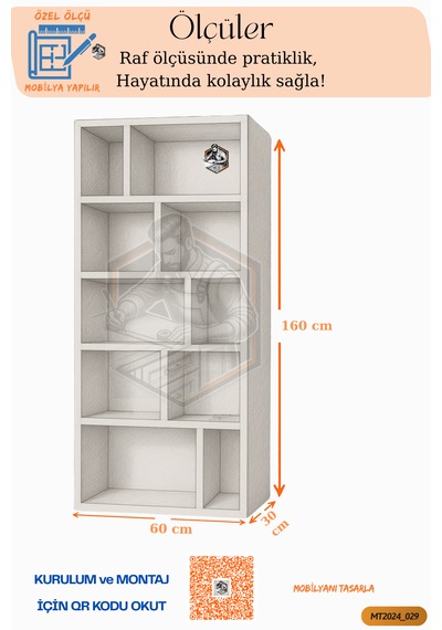 Tamamı Mdf 10 Bölmeli Boy Kitaplık Salon / Yatak Odası / Çalışma