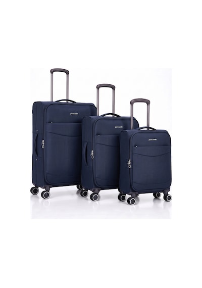 Pierre Cardin 3 Lü Kumaş Valiz Seti Büyük + Orta + Kabin Körüklü Geniş Hacimli, Sessiz Tekerlek Lacivert 04pc6005