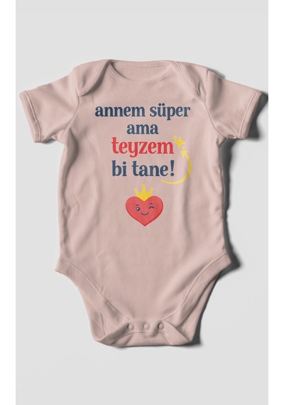 Morivokids Annem Süper Ama Teyzem Bi Tane Kısa Kollu Bebek Body %100 Pamuk Pastel Pembe