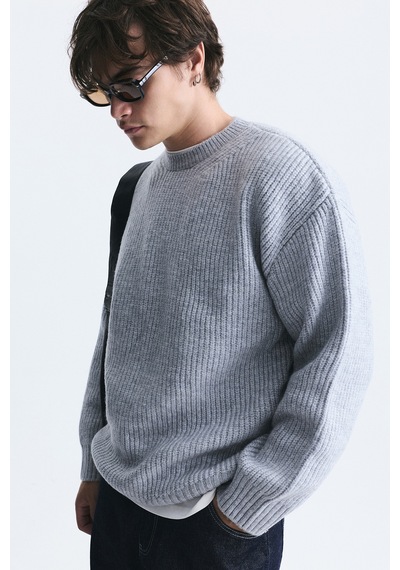 Vamos Oversize Fitilli Triko Kazak Gri Melanj