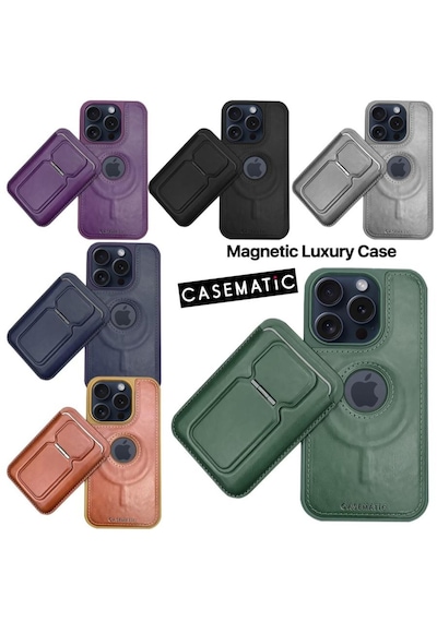 Magnetic Luxury Case + Mıknatıslı Cüzdan Apple Uyumlu iPhone 14 Pro Max Mor mor