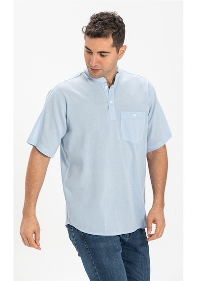 Kısa Kol Şile Bezi Hakim Yaka Erkek Tshirt Buz Mavi 3027