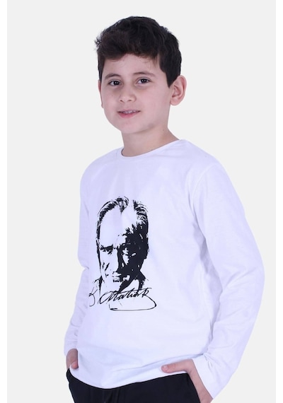 Fyk Kids Atatürk Imza Baskılı Unisex Çocuk Sweatshirt Beyaz