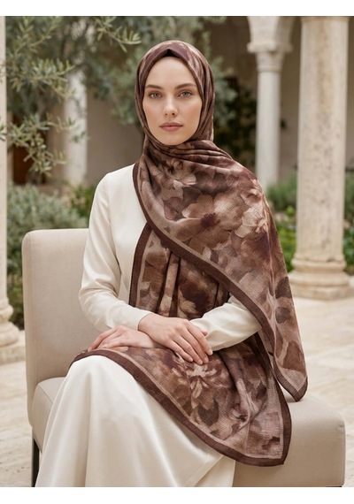 Camellia Scarfs Frosted Bloom Müslin Şal Kahve - Sıcak Ve Zamansız Stil