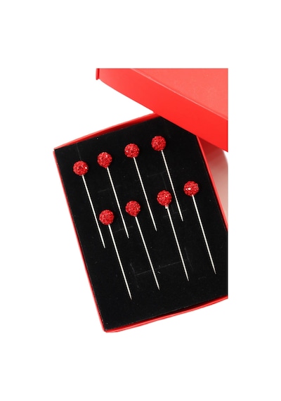 Numetal 8 Li Kırmızı Taşlı Eşarp İğnesi. Şal İğnesi. Türban İğnesi. Başörtü İğnesi. Eşarp Ve Şal İğnesi. Gümüş