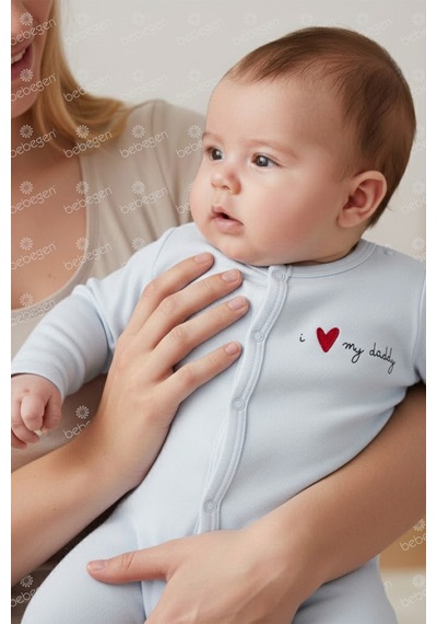 Bebegen Unisex Daddy Yazılı Beyaz Patikli Tulum Çok Renkli