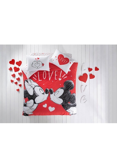 Taç Disney Minnie Mickey Lovely Pamuk Lisanslı Nevresim Takımı
