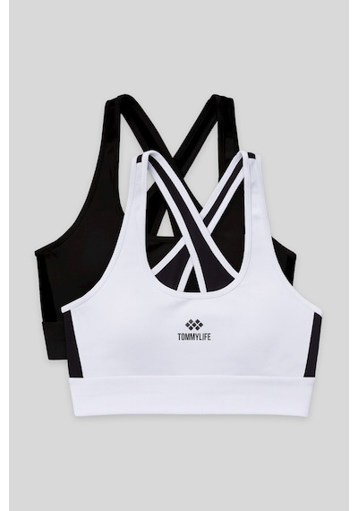 Tommy Life Slim Fit U Yaka 2li Paket Siyah-beyaz Kadın Spor Büstiyer - 97121 Siyah - Beyaz