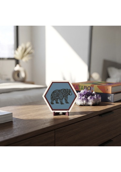 Desenli Ayı Figürü Masaüstü Aksesuarı, Çalışma Alanları İçin Minimalist, Sanatsal Ve Modern Bir Dekoratif Obje 10x10 Cm, Gök Mavi