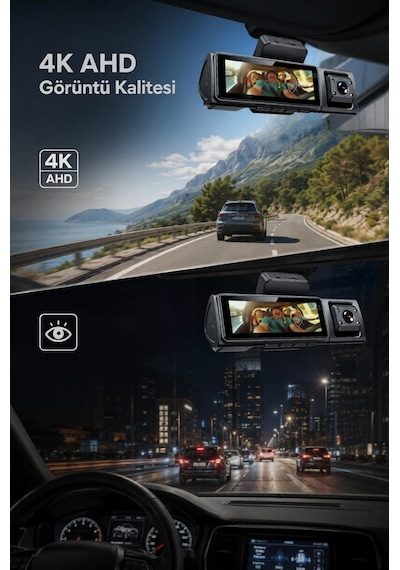 Bagajon 3 Kameralı Yapay Zekâ Destekli 4k Araç İçi Kamera Ön İç Arka Kamera Wifi Gps Adas 24 Saat Park Modu Gece Görüşlü