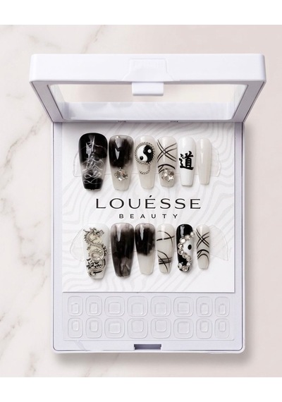 Louésse Yin Shadow Takma Tırnak 12 Li Siyah Beyaz Taşlı Yin Yang Night Nail