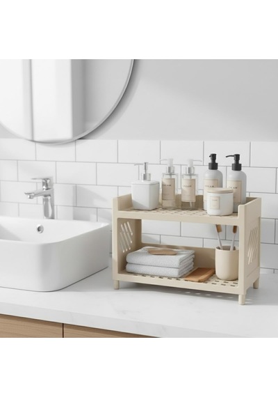 Çok Amaçlı 2 Katlı Organizer Raf Bej Plastik Düzenleyici Stand Banyo, Mutfak, Masaüstü Ve O Diğer