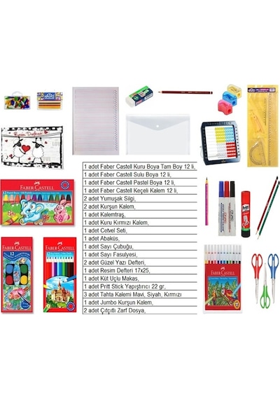 Okul Kırtasiye Seti Lüks Set 1.sınıf 25 Li, Boyalar Faber Castell Karışık Çok Renkli