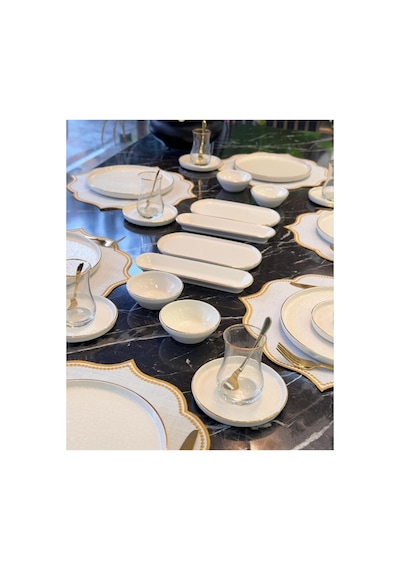 32 Parça Modern Krem Gold Kahvaltı Takımı-6458 Altın