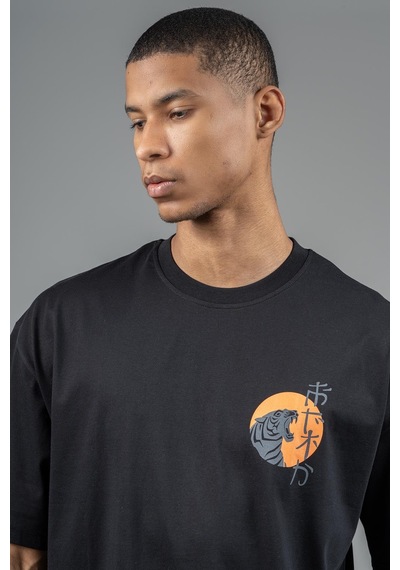 Maraton Sportswear Oversize Erkek Bisiklet Yaka Kısa Kol Basic Siyah T-shirt 23243-siyah