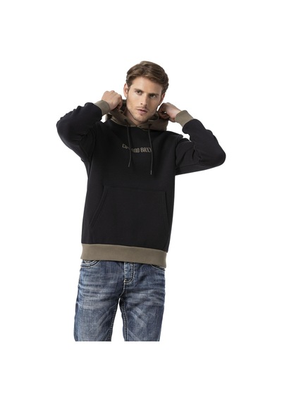 Cipo & Baxx Erkek Kapüşonlu Kanguru Cepli Baskılı Sweatshirt Cl582 Siyah