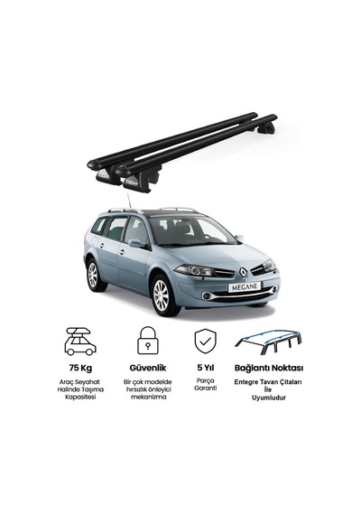 Venüs Renault Megane Station Wagon 2002-2009 Uyumlu Siyah Ara Atkı Port Bagaj Tavan Barı
