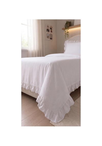 %100 Pamuk Fırfırlı Nevresim Takımı Lastikli Çarşaflı Tek Kişilik 160x200 Cm Beyaz - 904800252 Beyaz