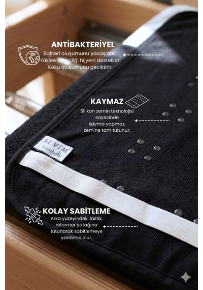 Kaymaz Silikon Tabanlı, Reformer Pilates Havlusu, Ter Emici Bambu Pilates Mat Havlu-siyah Sıyah