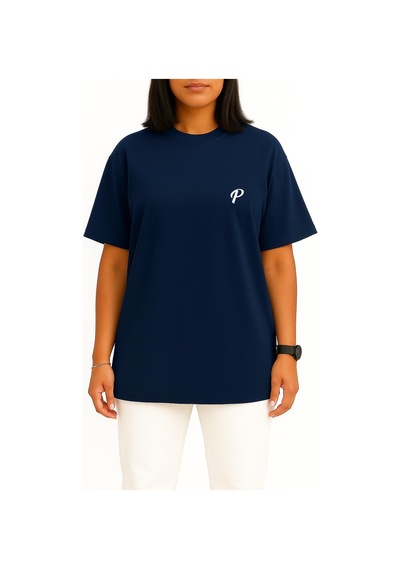 Bahriyeli Collection Oversize P Harfi Cep Baskılı Unisex T-shirt Lacivert