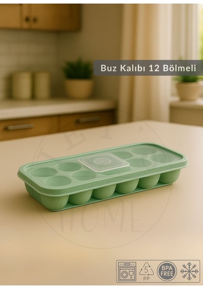 12 Bölmeli Buz Kalıbı Esnek Silikon Buz Küpü Bpa Free Yuvarlak Bas Parmak Buzluk Çapı 3,5 Cm Yeşil Yeşil