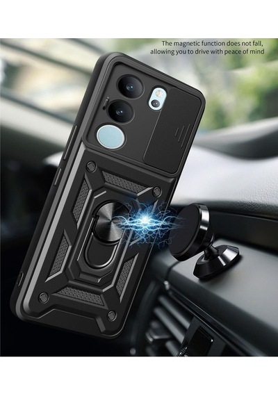Vivo Y19S Uyumlu Tank Kılıf Yüzüklü Standlı Extra Darbe Koruma Zırhlı Outdoor Kapak - Lacivert