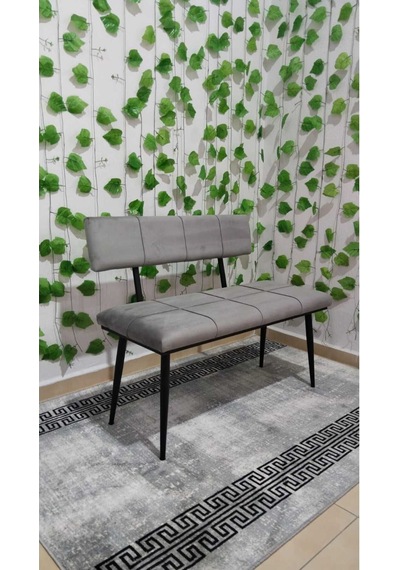 Özcan Metal Metal Ayaklı Sırtlı Siyah Mutfak Salon Antre Yatak Odası Puf Bank Oturak Bench Gri