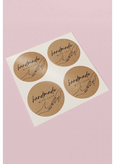 Handmade With Love Kraft Sticker 3x3cm St2276 Çok Renkli