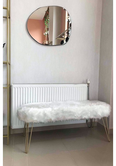 Şila Bench Beyaz Peluş - Gold Ayaklı 90 Cm Beyaz - Altın