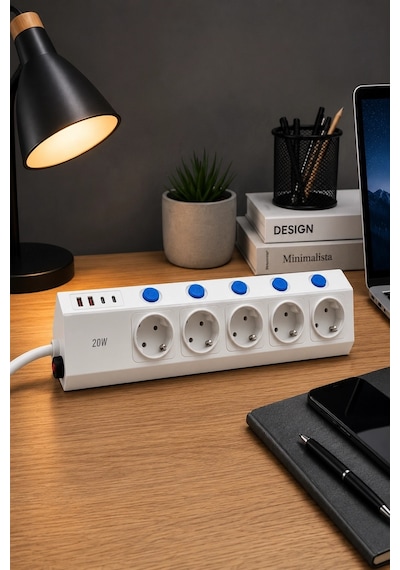 5 Li Akım Korumalı Çoklu Priz 2 Metre Kablolu 3680w 16a 5 Anahtarlı 2usb-a 2 Usb-c Pd 20w Hızlı Ftr-28 Diğer