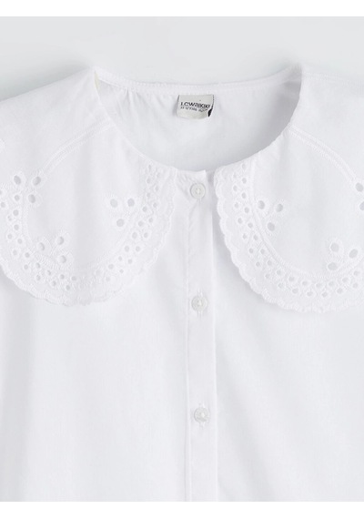 LC Waikiki Lcw Kids Beyaz Bebe Yaka Kız Çocuk Poplin Gömlek Buxe Whıte