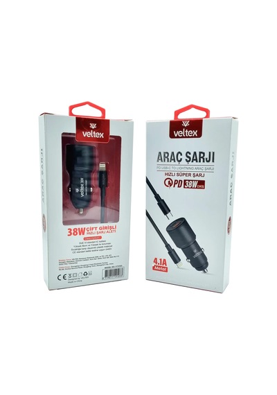 4.1a 38w Pd To Lightning Metal Araç Şarj Aleti Veltex Vtx-103