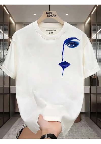 Startmore Unisex Kod 14 Eyelash Desen T-shirt Beyaz