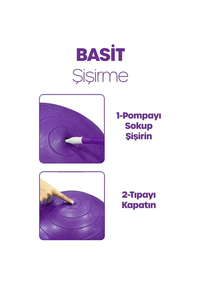 65 Cm Pilates Topu Ve Pompa Seti 155-170 Cm Boy İçin Uygun Dayanıklı Anti-slip Mor