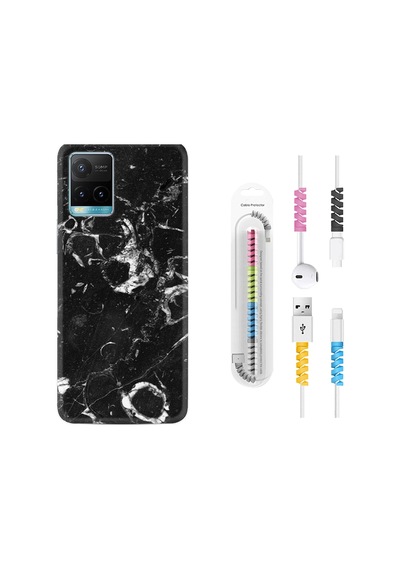 Vivo Y21S Kılıf Kablo Koruyuculu Black Hole Marble 1387