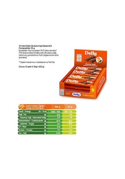 Delly Çikolata Kaplı Bademli Portakallı Meyveli Bar 12 x 35 G