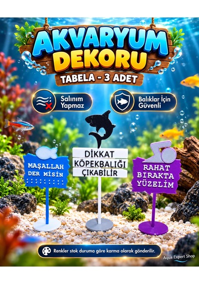 Akvaryum Dekoru - Tabela - Akvaryum Dekor - 3 Adet - Salınım Yapmaz - Balıklar İçin Güvenli