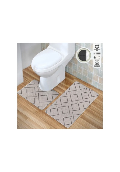 Plato Halı Parantez 2'li Set Premium Banyo Takımı 50x60 Klozet - 60x100 Klozet Takımı Kahve