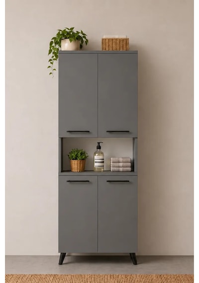 Reyo Enda Home Listra 4 Kapaklı Çok Amaçlı Dolap 170,8 Cm, Raflı, Ayaklı Depolama Dolabı - Antrasit Reyo Enda Home Listra 4 Kapaklı Çok Amaçlı Dolap 170,8 Cm, Raflı, Ayaklı Depolama Dolabı - Antrasit