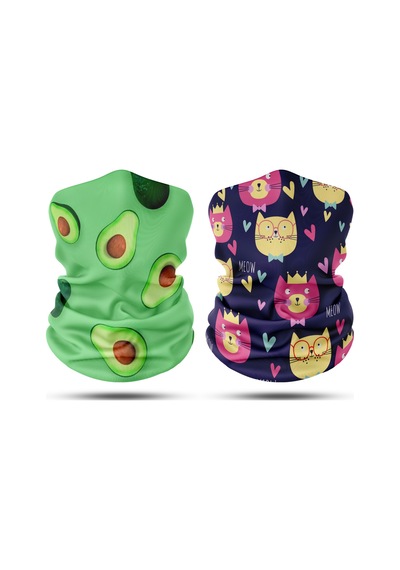 Dair Avokado - Kedi Desenli 2'li Set Boyunluk Bandana Outdoor Balaklava Yüz Maskesi Kafa Bandı