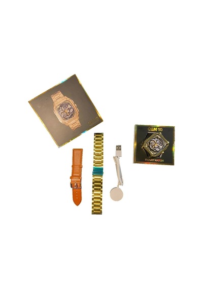Watch Gold Series Gen 10 Özel Seri Metal/deri Çift Kordon Limited Edition Altın Rengi Akıllı Saat