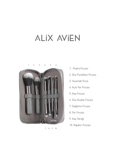 Alix Avien Küçük Boy Çantalı Seyahat Makyaj Fırça Seti 10'lu