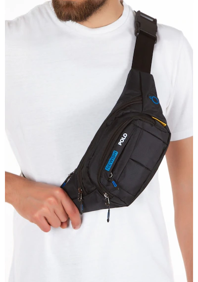 Newish Polo Unisex Siyah Mavi Su Geçirmez Usb Ve Kulaklık Girişli Bel Ve Omuz Çanta Freebag Siyah-mavi.