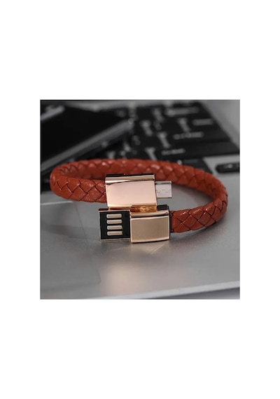 Örgü Bileklik Şarj Kablosu 22,5cm Micro Usb 60w Hızlı Şarj Kahverengi Micro