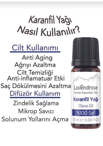 Lavendrose Karanfil Yağı %100 Saf- Bitkisel Aromaterapi